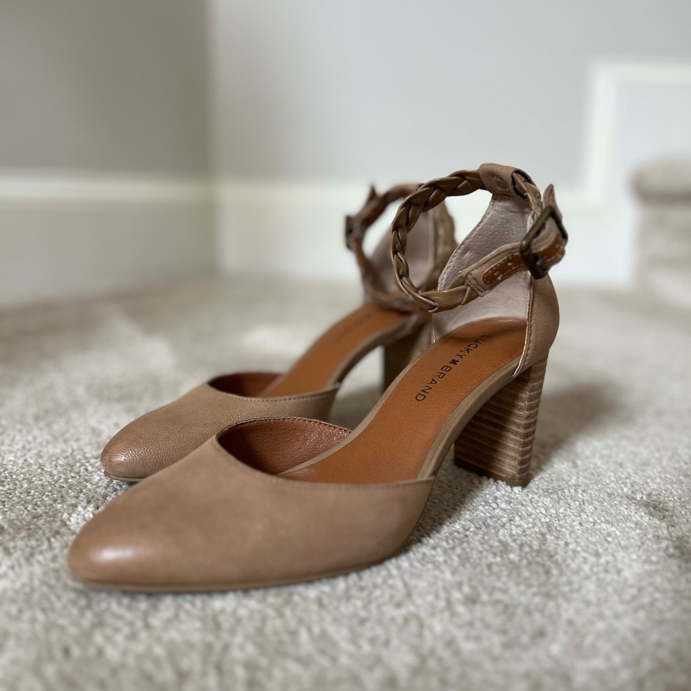 Lucky Brand Kanira Tan Braided Strap Heels
